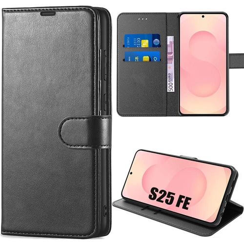 Coque Pour Samsung Galaxy S25 Fe, Protection Flip Case Cuir Synthétique Antichoc Anti-Rayures Noir - Efconnection