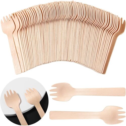 Kalanka-200 Pièces Mini Fourchettes En Bois Jetables, Petites Cuillères, Fourchettes À Apéritif En Vrac, Couverts En Bambou, Fourchette À Gâteau En Bambou, Mini Ustensiles, 4 Pouces
