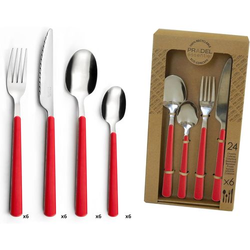 Cfrx-Pradel Essentiel - Ménagère 24 Couverts De Table Pour 6 Personnes - Tonic - Acier Inoxydable 18/0, Finition Standard - Rouge