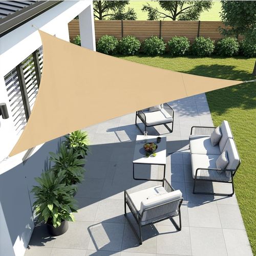 Sept-Voile D'ombrage Triangulaire 3x3x3m Imperméable À L'eau Pes Toile D'ombrage Sable Avec 95% De Protection Uv Pour Patio Extérieur Jardin