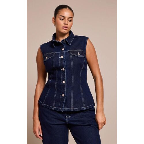 Plus Chemise Cintrée En Jean Indigo Sans Manches, Indigo