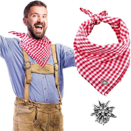 Sept-Foulard Traditionnel Avec Épingle Edelweiss 45 X 105 Cm Écharpe À Carreaux Écharpe Triangulaire En Coton Accessoires De Costume Bavarois Pour Femmes Hommes Fête