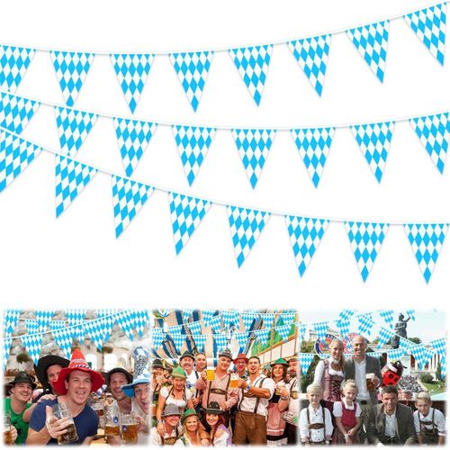 SEPT-Oktoberfest Bannière Fanion, 30M Bavarois Bannière Triangulaire, Bannière de Drapeau de l'Oktoberfest Bleu Blanc, Bavarois Fanion Bannière pour Fête de la Bière Octoberfest Party Supplies