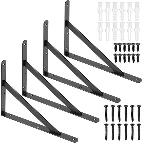 Sept-4 Pcs Equerre Etagere Murale, Équerre Étagère Flottants, Support Etagere Murale Fixation, Supports D'étagère Muraux, Supports En Triangulaires En Métal, Noir/280x200x25 Mm (280x200x25x3mm/Noir)