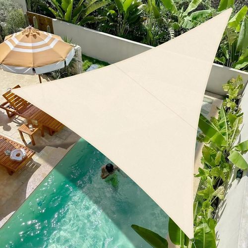 Sept-Cool Area Voile D'ombrage Triangle 3x3x3m Imperméable Toile Ombrage 95% Uv Protection Pour Patio Balcon Jardin Terrasse Extérieur-Kaki Clair