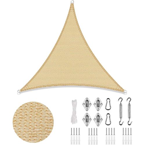 Sept-Voile D'ombrage Triangulaire 3x3x3m Toile Ombrage Sable Avec Quincaillerie - Store En Tissu D'ombrage Courbé,Translucide (Hdpe) Pour Terrasse, Porche,Jardin, Protection Uv À 95%