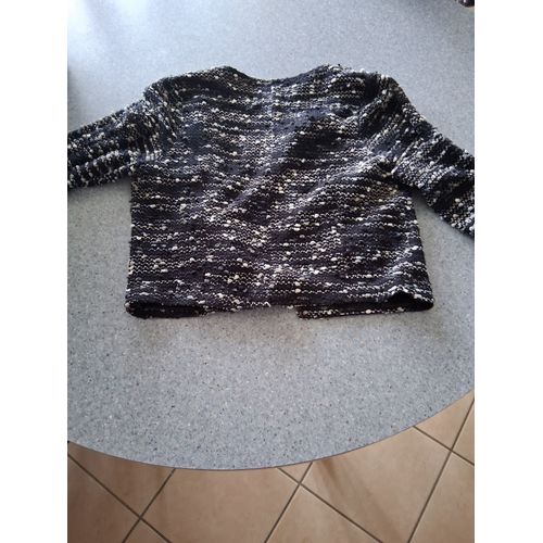 Cardigan Court Motif Boule Noir Et Blanc "T-M" Femme