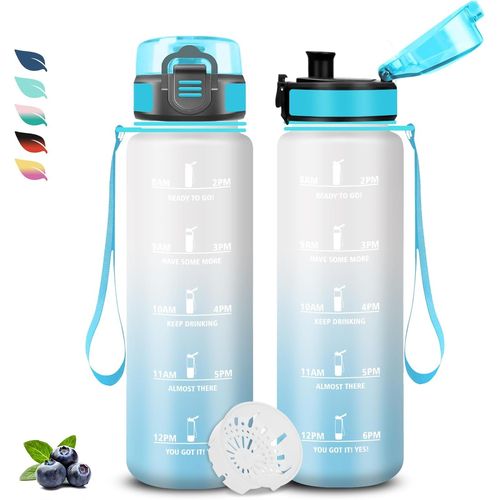 Sept-Bouteille, Gourde 1l, Bouteille Sport Avec Filtre, Water Bottle Motivation, Avec Marqueur De Temps, Gourde Graduée Pour 1 Journee, Facile À Nettoyer, Water Bottle Pour Running, Voyage, Extérieur