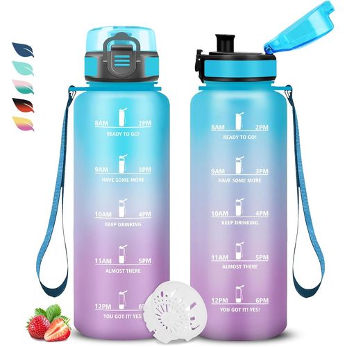 Sept-Gourde 1,5l, Gourde Sport, Water Bottle Anti-Fuite, Facile À Nettoyer, Bouteille Graduée Pour 1 Journee, Bouteille Motivation, Avec Marqueur De Temps, Water Bottle Pour Running, Voyage, Extérieu