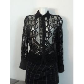 Blouse/ Chemisier/ Top Noir Ajouré En Crochet, Lin Et Tulle- Taille Xs- Zara