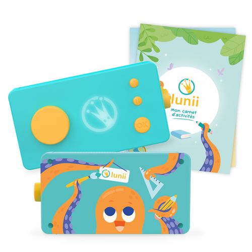 Lunii - Mon coffret thématique "Apprendre en s'amusant" - Plus de 100 histoires à composer - Conteuse Interactive pour Enfants, Boîte à Histoires fabriquée en France, inclus 4 livres audio au choix et un carnet d'activités