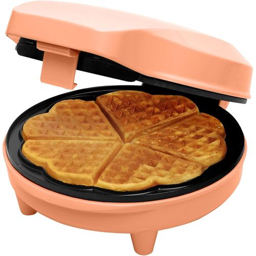 KALANKA-Gaufrier pour gaufres classiques en forme de c?ur, Gaufrier avec revêtement anti-adhésif pour gaufres en forme de c?ur, Design rétro, 700 Watts, Couleur: Orange
