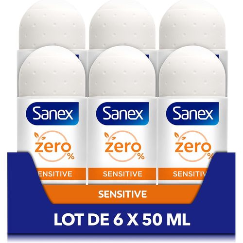 Sept-Sanex - Déodorant À Bille 0% Sensitive - Déodorant Homme & Femme - Efficacité 24h - Sans Alcool, Sans Sels D'aluminium - Lot De 6 Roll-On De 50ml 