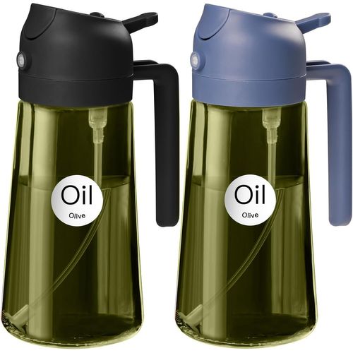 Sept-2 Pièces 470 Ml Pulvérisateur D'huile Foncé Anti-Lumière De Cuisson 2 En 1 Flacon Pulvérisateur De Qualité Alimentaire Bouteille D'huile En Verre Vert De Pour La Cuisine (Noir Et Marine)