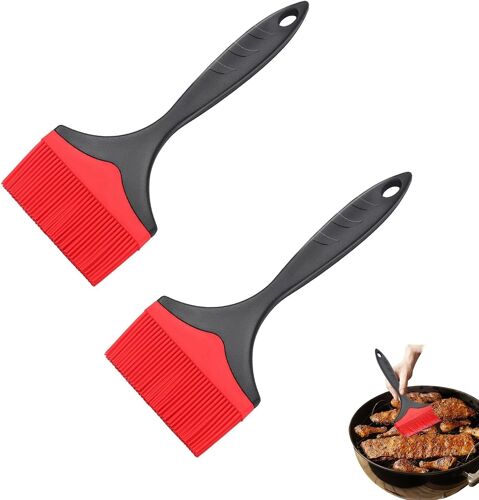 Jexnovashop-2 Pièces Pinceau À Badigeonner Extra Large En Silicone, 10cm Largeur Pinceau Cuisine Silicone,Pinceau Patisserie, Pinceau À Huile Résistant À La Chaleur Pour Cuire,Griller (Rouge)