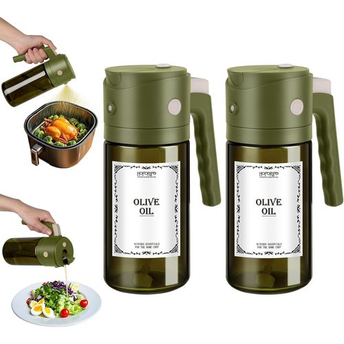 Sjzg-2 Flacons 550 Ml Spray Huile D'olive Verre Cuisine Pulvérisateur D'huile Foncé Anti-Lumière De Cuisson 2 En 1 Flacon Vaporisateur Huile (Vert)