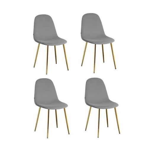 Lot De 4 Chaises Scandinaves En Velours Et Pieds Métallique - Gris Or