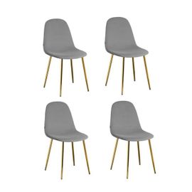 Lot De 4 Chaises Scandinaves En Velours Et Pieds Métallique - Gris Or