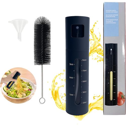 Sept-Pulvérisateur Huile 100ml ¿ Spray Huile En Acier Inoxydable Avec Entonnoir Et Brosse De Nettoyage ¿ Pour Huile D'olive, Vinaigre, Sauce Soja ¿ Barbecue, Cuisine, Salade ¿ Noir