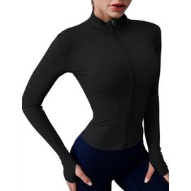 Slep-Veste De Course À Manches Longues Pour Femme - Haut De Gym - Yoga - Fitness - Respirant - Fermeture Éclair - Veste De Survêtement Légère Avec Trou Pour Les Pouces