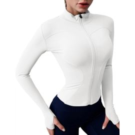 Slep-Veste De Course À Manches Longues Pour Femme - Haut De Gym - Yoga - Fitness - Respirant - Fermeture Éclair - Veste De Survêtement Légère Avec Trou Pour Les Pouces