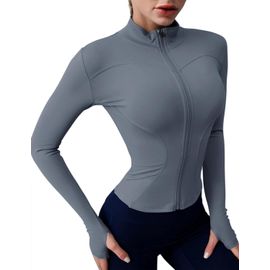 Slep-Veste De Course À Manches Longues Pour Femme - Haut De Gym - Yoga - Fitness - Respirant - Fermeture Éclair - Veste De Survêtement Légère Avec Trou Pour Les Pouces