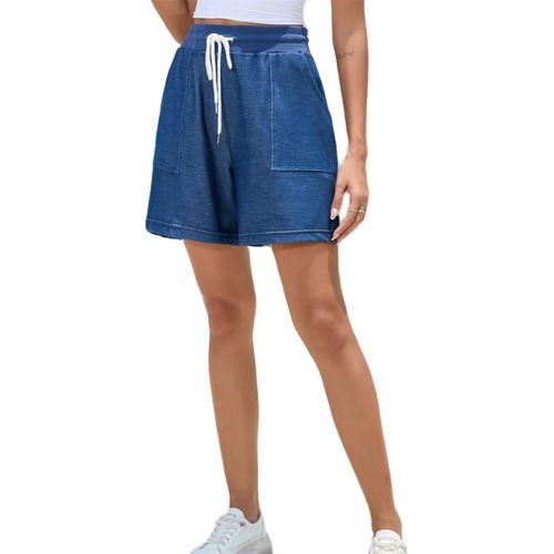 Slep-Shorts De Sport Femme 100% Cotton Pantalon Court Été Taille Haute Respirant Short Avec Cordon Élastique Et Poches Pour Yoga Fitness Gym Jogging