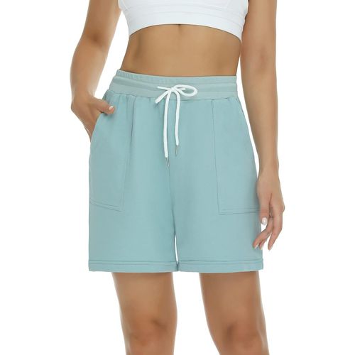 Slep-Shorts De Sport Femme 100% Cotton Pantalon Court Été Taille Haute Respirant Short Avec Cordon Élastique Et Poches Pour Yoga Fitness Gym Jogging