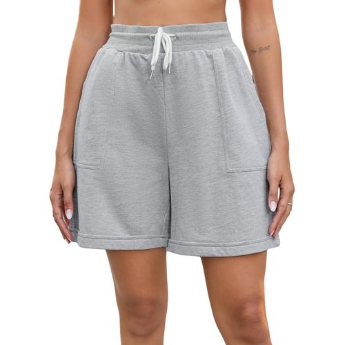 Slep-Shorts De Sport Femme 100% Cotton Pantalon Court Été Taille Haute Respirant Short Avec Cordon Élastique Et Poches Pour Yoga Fitness Gym Jogging
