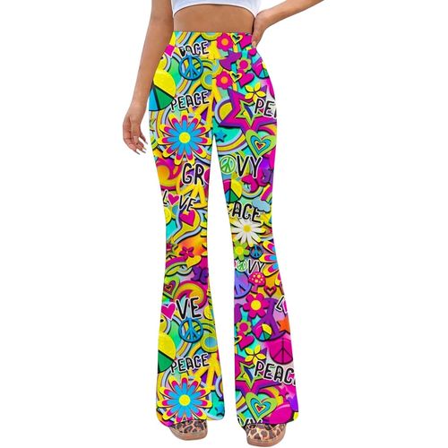 Slep-Pantalons Fluide Évasés Des Années 70 Femme - Taille Haute Elastique Yoga Leggings Sport Vetement Ete Pantalon Large Disco Pilates Chic Et Elegant Hippie Deguisement Adulte