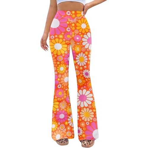Slep-Pantalons Fluide Évasés Des Années 70 Femme - Taille Haute Elastique Yoga Leggings Sport Vetement Ete Pantalon Large Disco Pilates Chic Et Elegant Hippie Deguisement Adulte