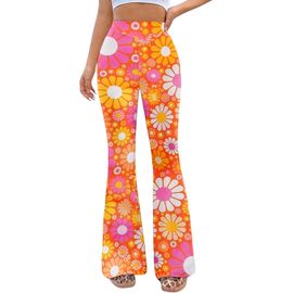 Slep-Pantalons Fluide Évasés Des Années 70 Femme - Taille Haute Elastique Yoga Leggings Sport Vetement Ete Pantalon Large Disco Pilates Chic Et Elegant Hippie Deguisement Adulte