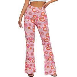 Slep-Pantalons Fluide Évasés Des Années 70 Femme - Taille Haute Elastique Yoga Leggings Sport Vetement Ete Pantalon Large Disco Pilates Chic Et Elegant Hippie Deguisement Adulte