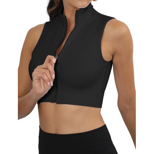 Slep-Femme Débardeur De Sport Zippée Soutien-Gorge De Sport À Maintien Élevé Running Cyclisme Fitness Crop Top Sans Manches De Fitness