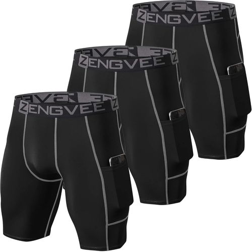 Slep-Lot De 3 Shorts De Compression Pour Hommes Short De Course À Pied Cool Dry Avec Poches Latérales Pour La Course, L'entraînement, L'entraînement, La Gym