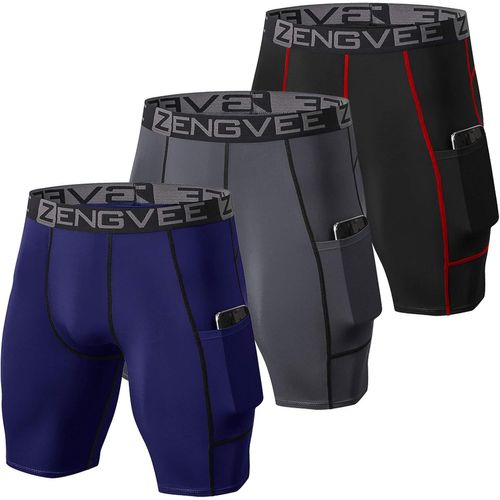 Lot De 3 Shorts De Compression Pour Hommes Short De Course À Pied Cool Dry Avec Poches Latérales Pour La Course, L'entraînement, L'entraînement, La Gym