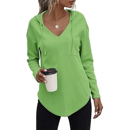 Slep-Sweat A Capuche Femme Col V Sweat Hoodie Manche Longue Automne Hiver Top Blouse Chic Et Élégant