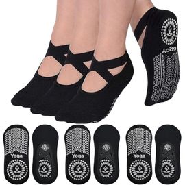 Lot De 3 Paires De Chaussettes De Pilates, De Yoga - Taille Unique - Antidérapantes - Pour Femme - Antidérapantes - Pour Le Yoga, Le Yoga, La Gymnastique, Le Fitness, Le Trampoline (Noir