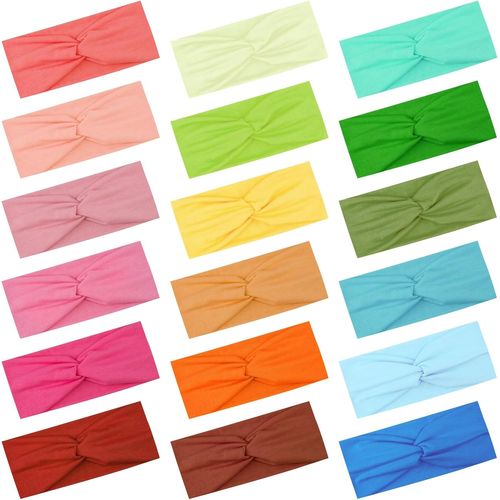 18 Pièces Bandeau Cheveux Femme Élastique Bandeau Cheveux Large Serre Tête Croix Noué Bandeaux De Sport Antidérapant Pour Fille Femme Yoga Sport, 18 Couleurs