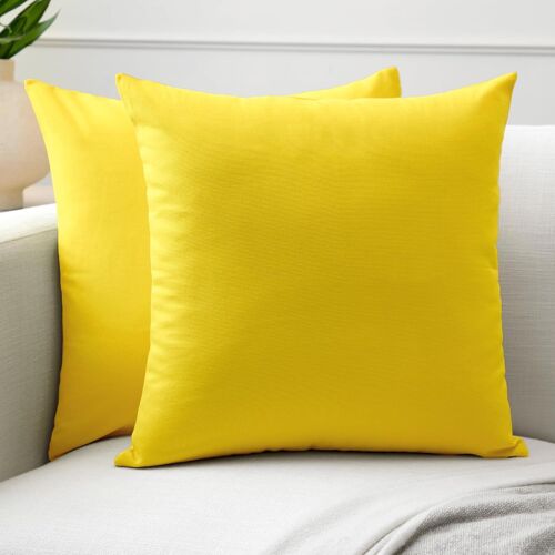 Kalanka-Couvre-Oreillers De Lancement De Coton Ensemble De 2 I 16x16 In (40x40 Cm) - Sunbeam Jaune I Pas D'insert I Plaine Square Cas D'oreiller I Lavable| Utilisation Intérieure Uniquement