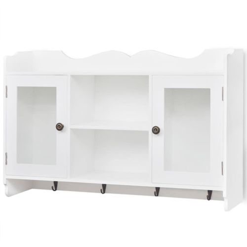 Vitrine Murale Avec Étagère De Livre / Dvd / Verre En Mdf Blanc