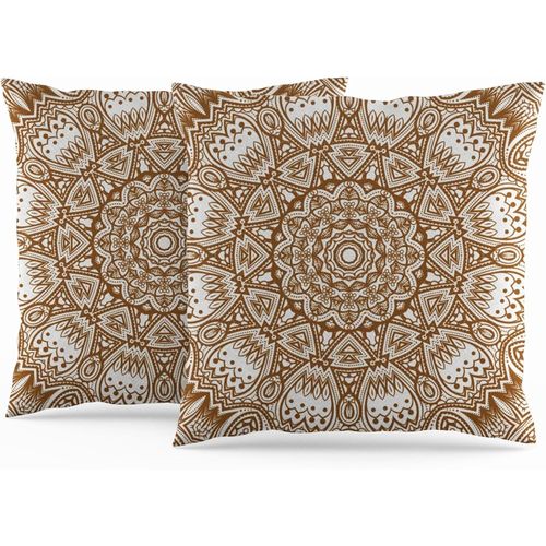 Cauc-Housses De Coussin Marocaines 45x45cm Ocre Coussins Ethniques Boho Style Indien Abstrait Mandala Arabesque Méditation Moderne Housse De Coussin Pour Canapé Salon Lit Taie D'oreiller Lot De 2
