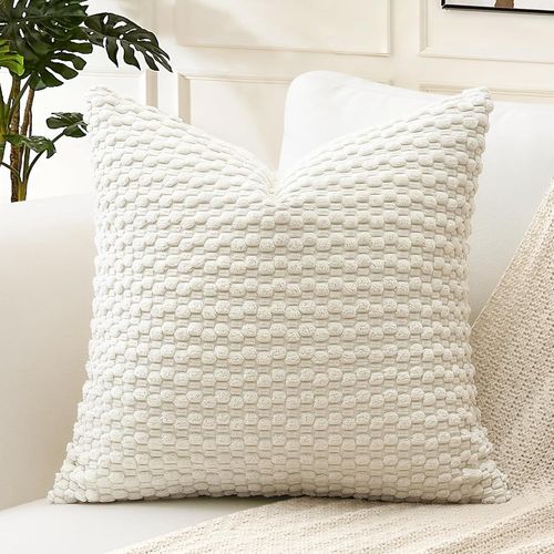 Slep-Lot De 1 Decorative Granulaire Housse De Coussin En Velours Côtelé Canapé Taie D'oreiller Géométrique Douce Pour Maison Salon Chambre Canapé 50x50 Cm Crème Beige