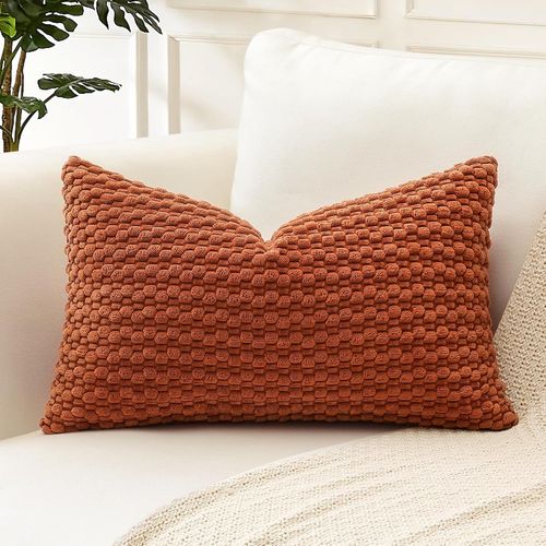 Slep-Lot De 1 Decorative Granulaire Housse De Coussin En Velours Côtelé Canapé Taie D'oreiller Géométrique Douce Pour Maison Salon Chambre Canapé 30x50 Cm Orange Foncé