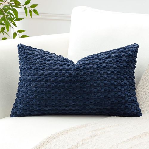 Slep-Lot De 1 Decorative Granulaire Housse De Coussin En Velours Côtelé Canapé Taie D'oreiller Géométrique Douce Pour Maison Salon Chambre Canapé 40x60 Cm Bleu Foncé