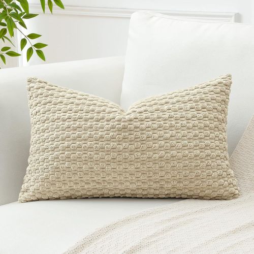 Slep-Lot De 1 Decorative Granulaire Housse De Coussin En Velours Côtelé Canapé Taie D'oreiller Géométrique Douce Pour Maison Salon Chambre Canapé 40x60 Cm Beige
