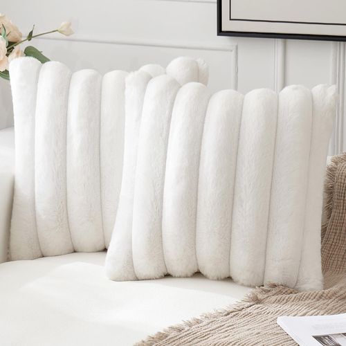 Cauc-Lot De 2 Doux Peluche Housses De Coussin Fausse Fourrure Décoratif Coussin Canapepour Canapé Chambre Blanc 50 X 50 Cm