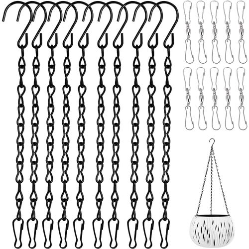 Mevronisshop-Lot De 20 Chaînes À Suspendre Pour Plantes, 10 Paniers Suspendus En Métal De 24 Cm Avec 10 Chaînes Pivotantes À 360 Degrés Pour Mangeoires À Oiseaux, Lanternes, Carillons, Panneaux
