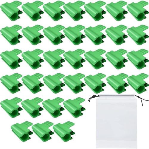 SEPT-Lot de 35 clips pour serre de jardin,clips pour tube d'ombrage de jardin et 1 sac à cordon pour support saisonnier des plantes, filet à oiseaux, filet de jardin, accessoires en tissu d'ombrage (