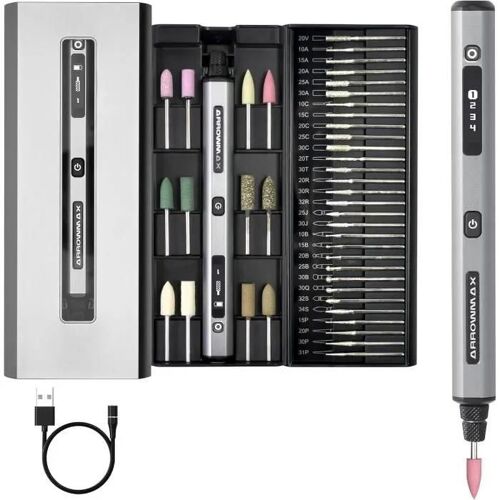 Outil rotatif - Mini Stylo de Gravure Électrique ARROWMAX - 42 accessoires - Batterie rechargeable - Sans fil